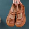 Summer New Genuine Leather Cowhide Breathable and Comfortable Retro Hollow Middle and Old Age Thick Sole Sandals Mom's Shoes