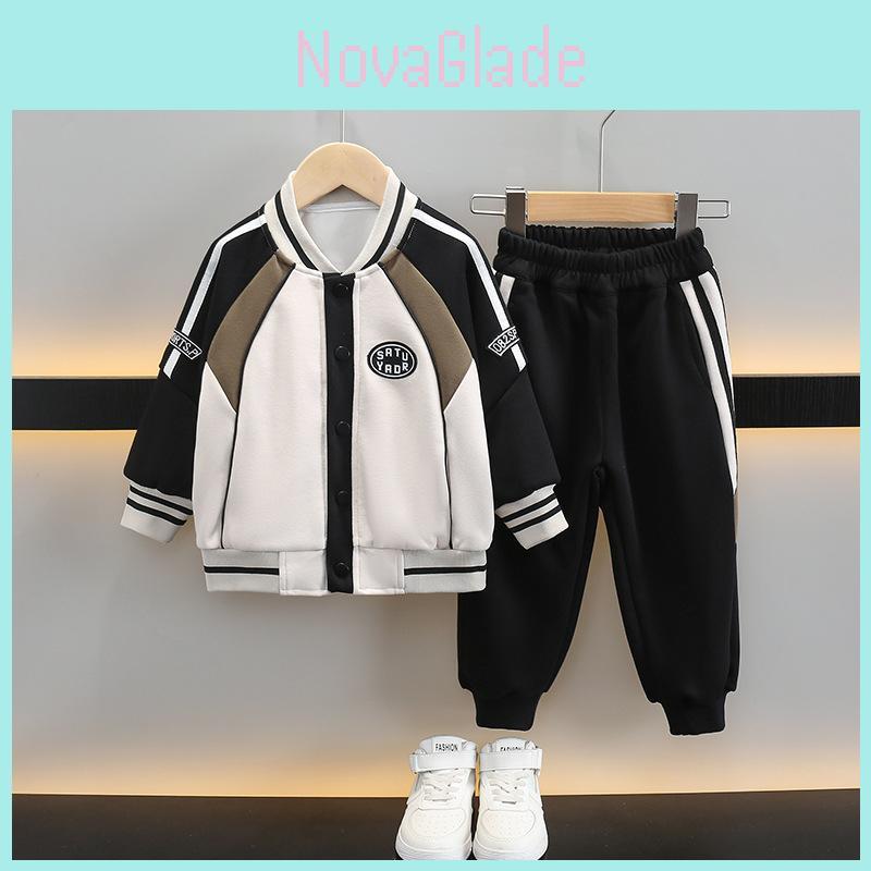 Stylish Boys Autumn Sports Set 2024 Trendy Kids Baseball Jacket Outfit Two Piece Suit