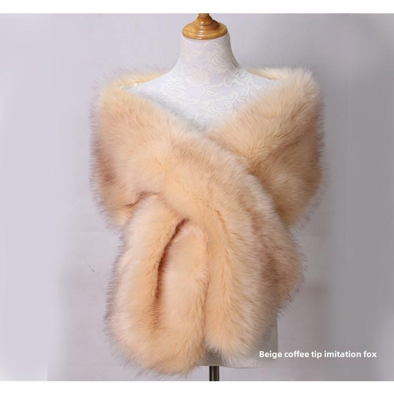 Autunno Inverno di Alta Qualità Lungo Nuovo Pelliccia Sintetica Capelli di Volpe Abito da Sposa da Sera Ispessito Scialle Grande Mantella sciarpa Sciarpa da Donna
