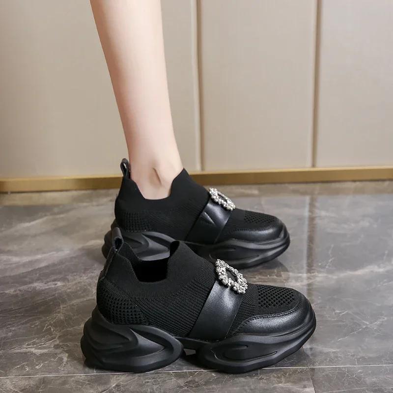 Women Luxury Crystal Sports Shoes Spring and Autumn Fashion Mesh Breathable Platform Sports Shoes Women Comfortable Tennis Shoes