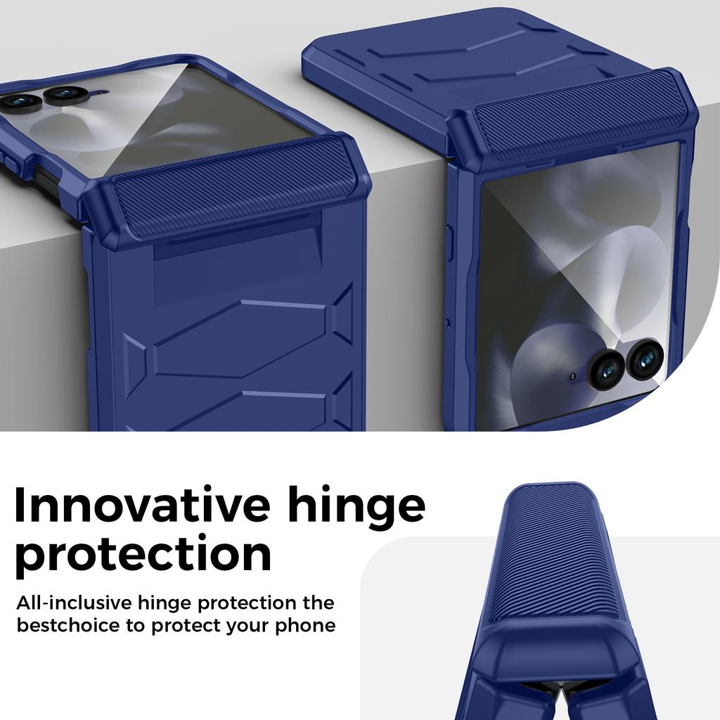 For Motorola Razr 60 Ultra Case with Hinge Protection, Built-in Screen Protector Shockproof All-Inclusive Phone Cover-Blue