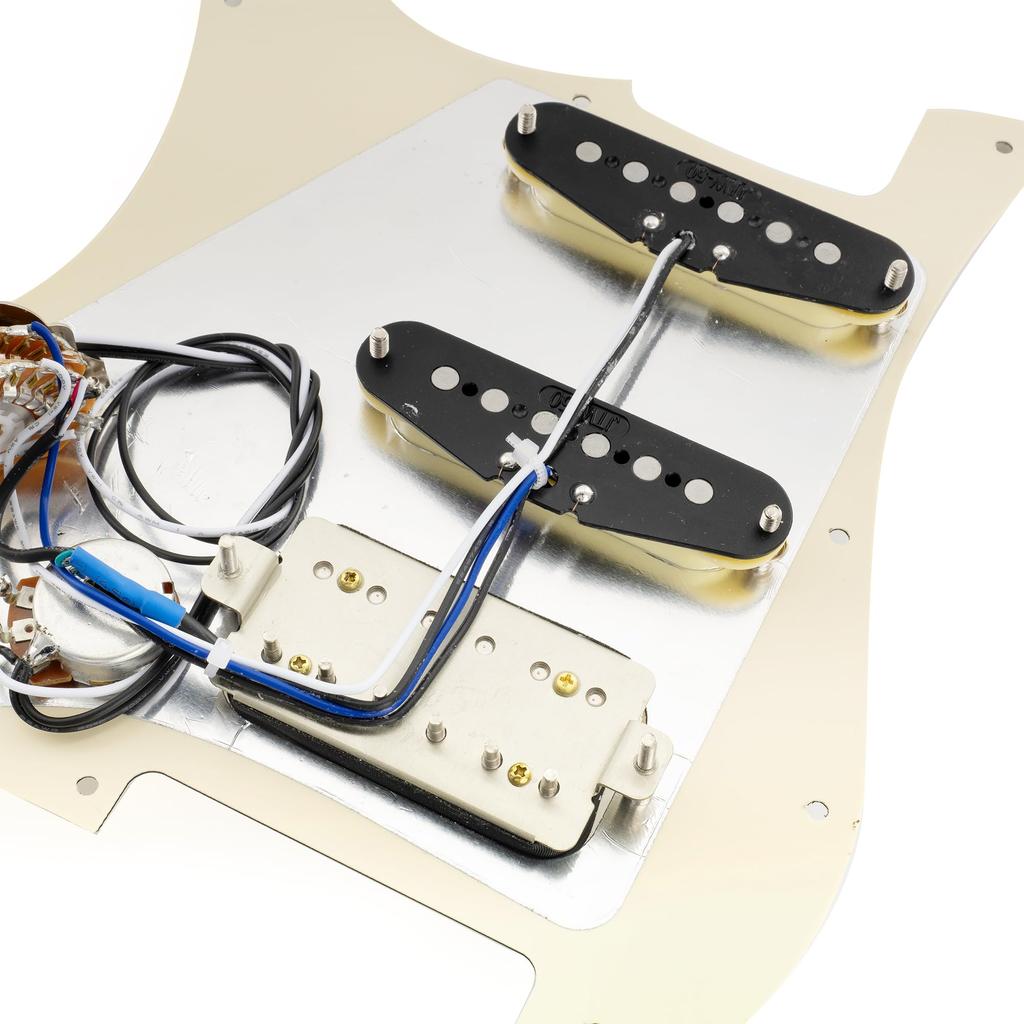 Musiclily Pro SE Prewired Pickguard Alnico 5 Pickup and 5WAY Super Switch Set for ST Strat Electric Guitar 4 Ply Aged White Pearl ST-HSS-60SE