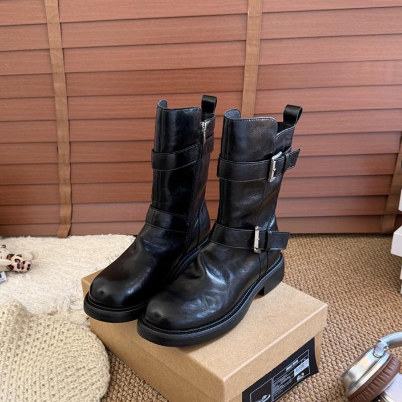 Autumn Winter Vintage Belt Buckle Women Ankle Boots Fashion Slip On Shoes Concise Low Heel Short Booties Shoes  Mujer