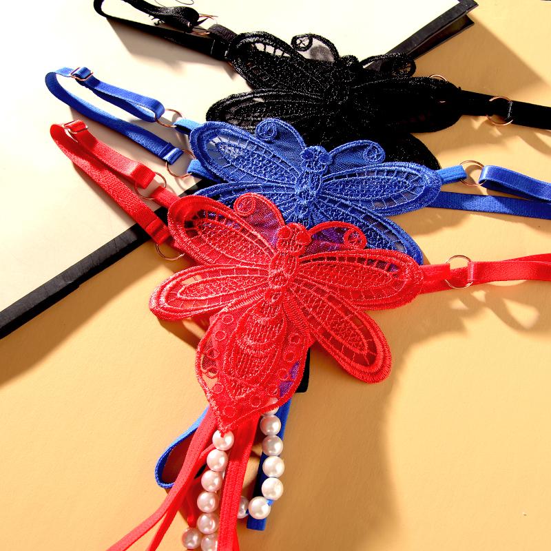 Stickerei Blume Perle Massage Höschen Sexy Dessous Sex Tangas Damen Offener Schritt Spitze T-back Unterwäsche