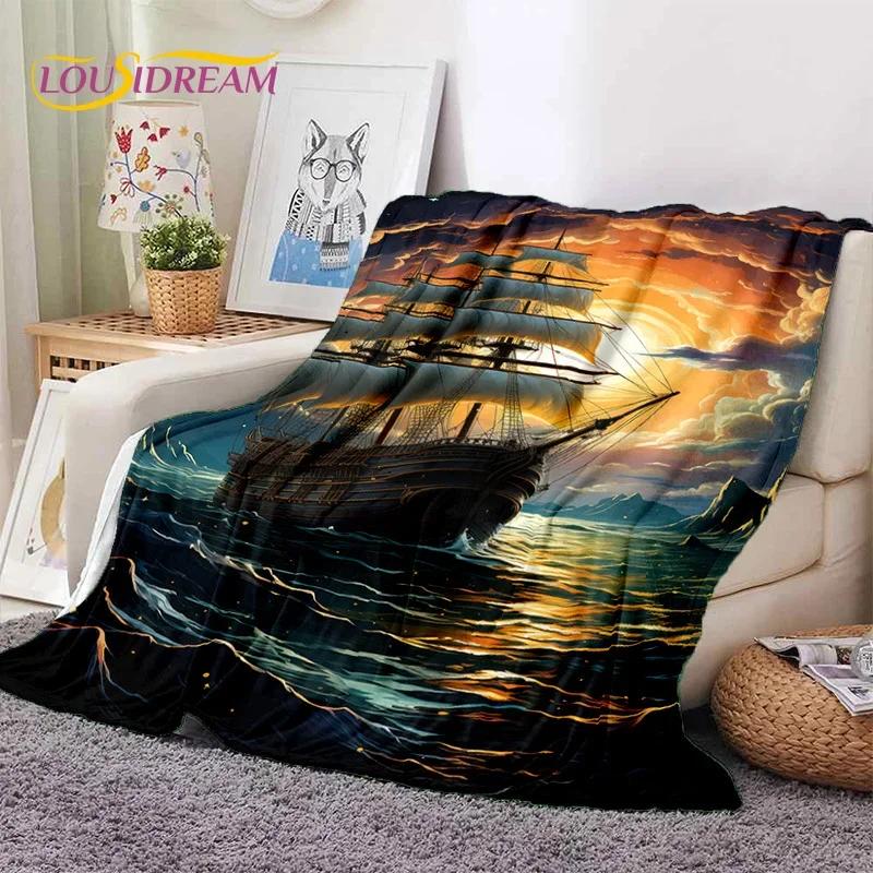 Ancient Pirate Ship Boat,Barque,Sailboa Soft Flannel Blanket for Beds Bedroom Sofa Picnic,Throw Blanket for Outdoor Leisure Gift
