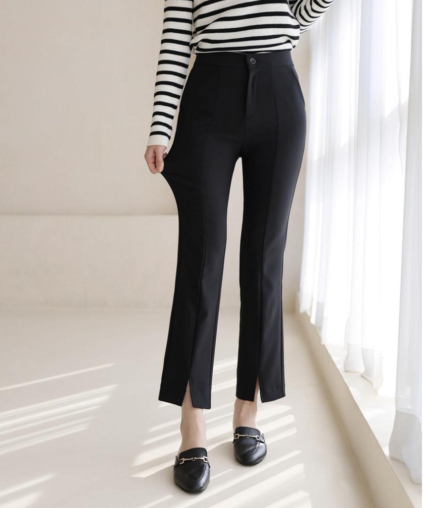 Ppaeppae Hidden Elastic Waist Spandex Slit Black Slacks