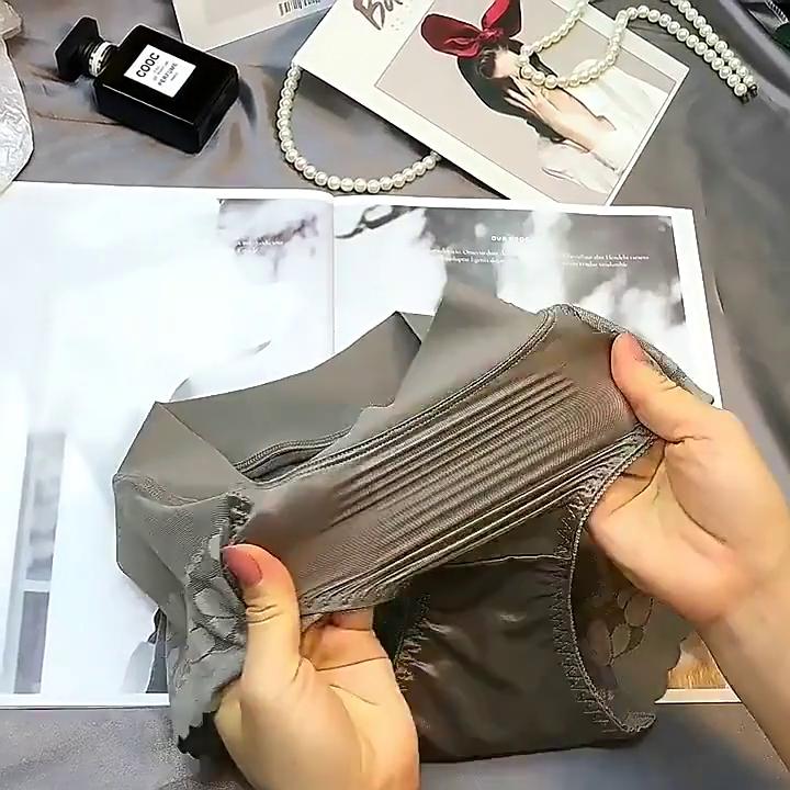 Women Luxury Satin Panties Tummly Control Summer Sexy Lace Briefs High Waist Plus Size Cotton Crotch Breathable Underpants Lingerie Underwear