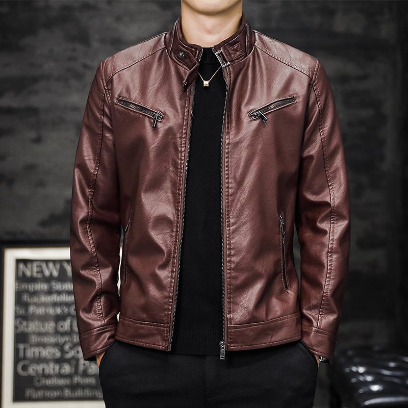New Men's Leather Jacket With Plush And Fashionable And Slim Fitting Motorcycle Leather Jacket Washed PU Leather Men's Jacket