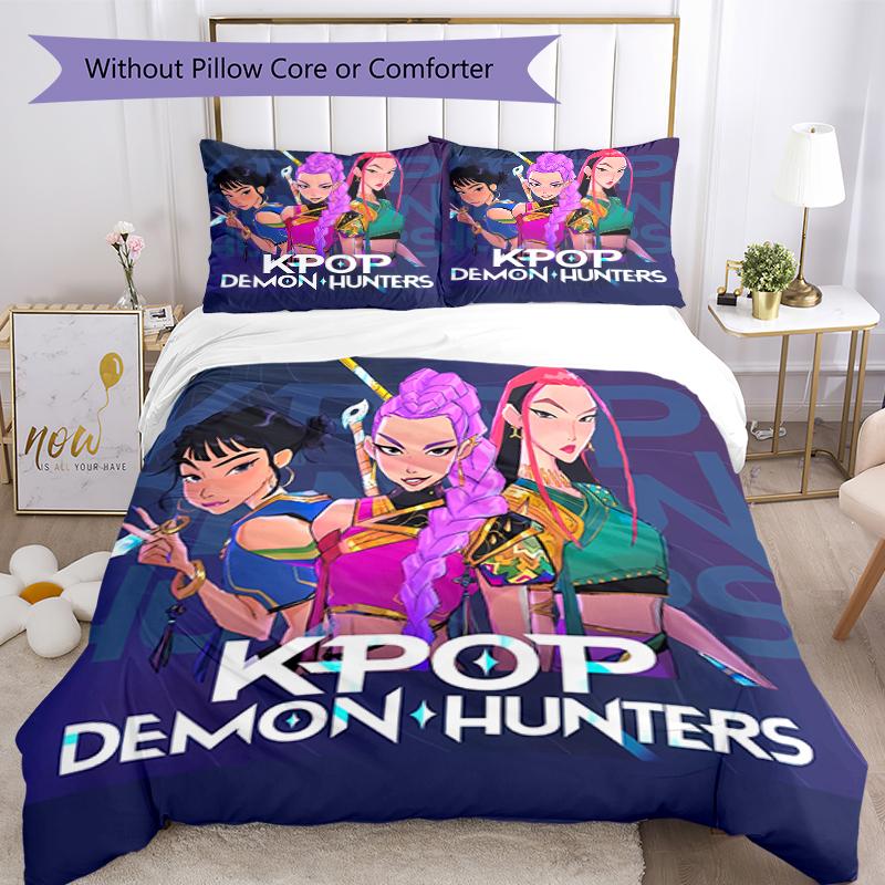 3pcs Kpop Hunter4 pattern bedding set duvet cover set includes duvet cover &pillowcases, perfect all season bedroom decoration & gift