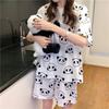 GMXIA Cute Panda Pajamas for Women In Summer, Short Sleeves and Shorts, Large-sized and Thin Summer Casual Home Wear Set
