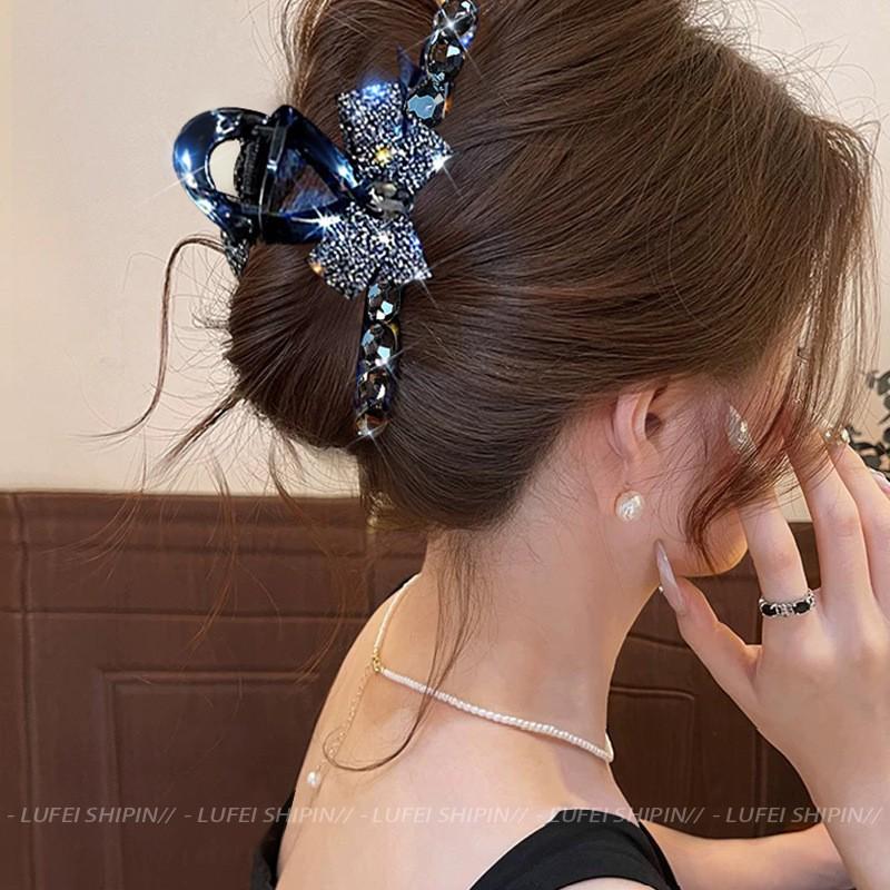 Elegante Schwarze Strass-Haarklammer - Großes High-End-Accessoire
