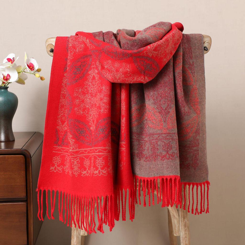 Retro Ethnic Tassel Women's Embroidered Imitation Cashmere Scarf Shawl - Autumn/Winter Style