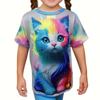Vêtements Fille 2025 Impression 3D Chat Mignon Col Rond Manches Courtes T-shirts Graphiques Été Streetwear Modes T-shirts pour Enfants