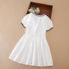 Girls' White Summer Dress V-Neck Polo Pleated Dress for School 5-12 Years Girls Clothing