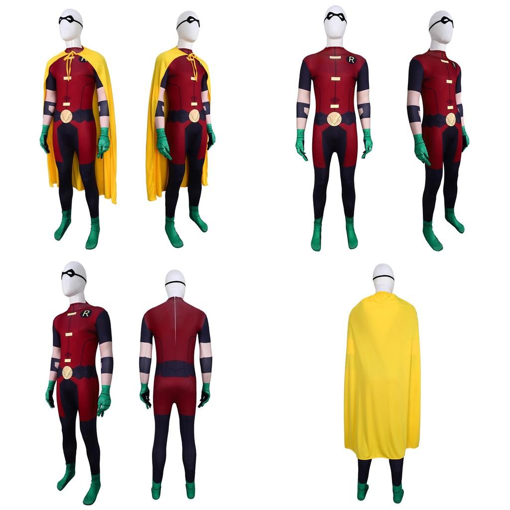 Superhero Jumpsuit Robin With Eye Patch Cloak For Halloween Cosplay Party And