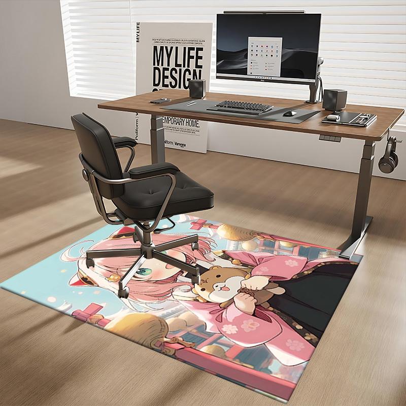 1pc Anime Cat Ear Girl Chair Mat - Cute Pink Floral Design, Non-Slip Office Rug for Home Decor, Seasonal Gift, Suitable for All Seasons.Q069