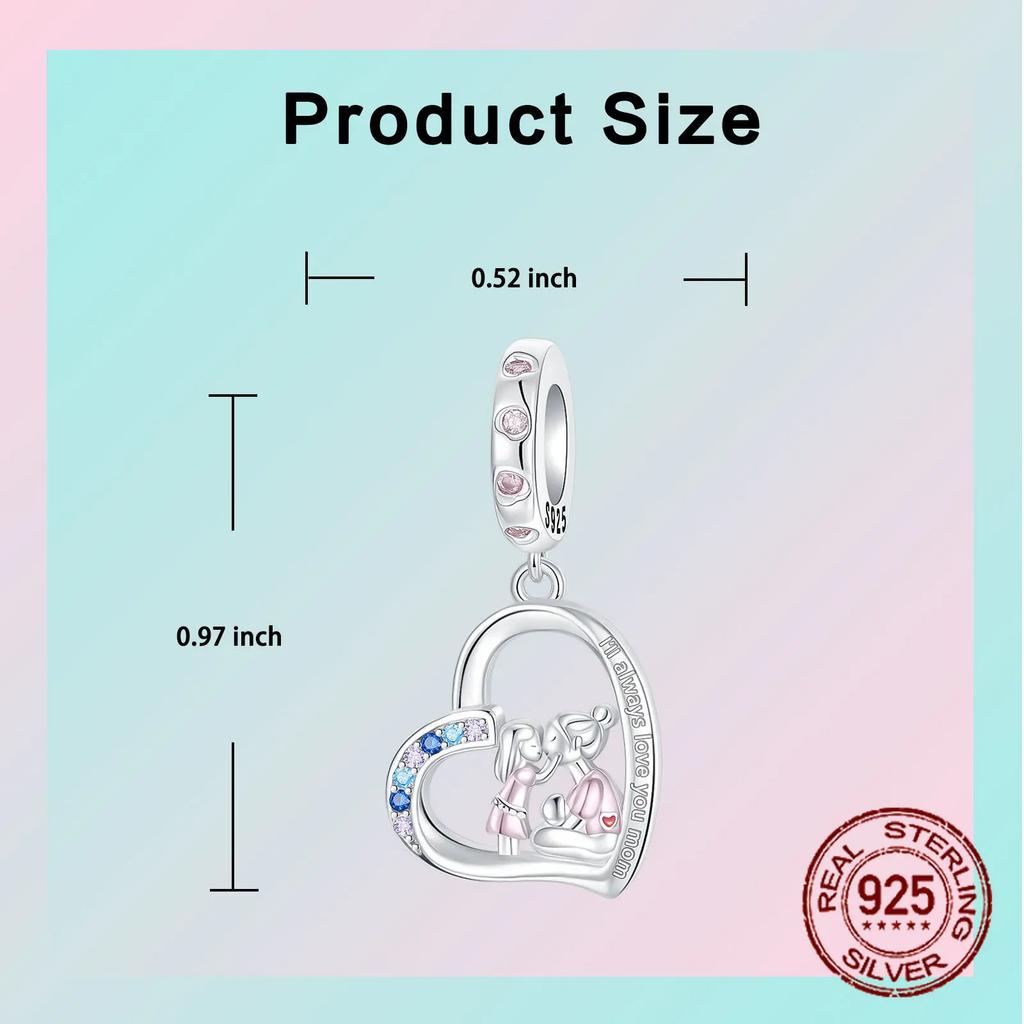 Copper Ill Always Love You Mom Mother and Daughter Pendant Compatible With Authentic Charm Bead Charms Bracelets Women Do It Yourself Jewellery Gift