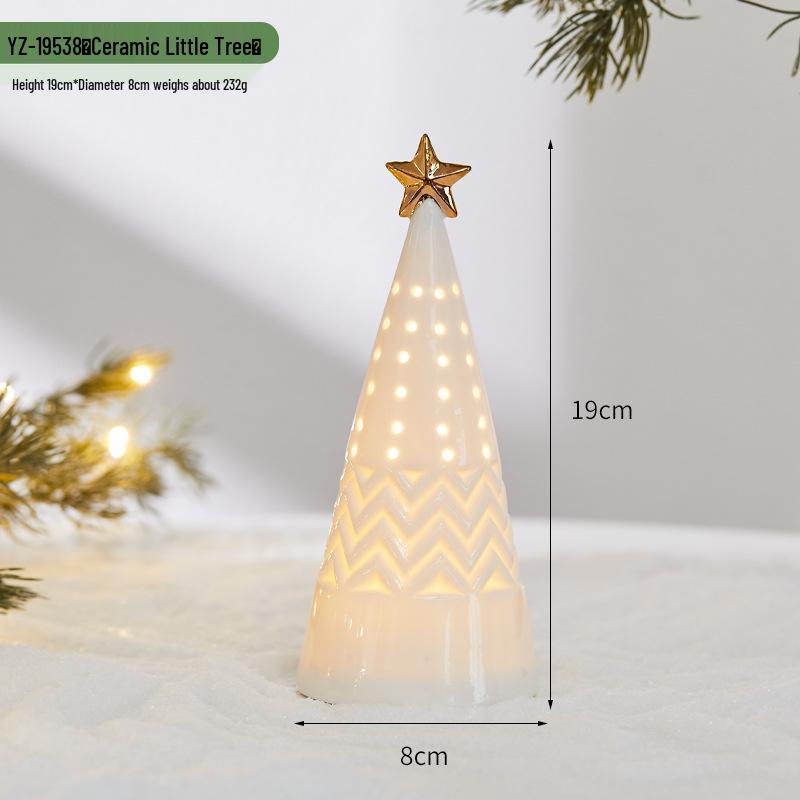 Christmas Ceramic Glowing Tree House Ornament - Desktop Scene Decoration Prop & Gift
