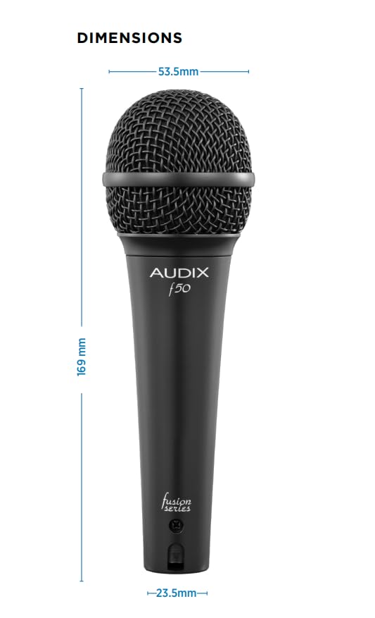 AUDIX f50S Handheld Dynamic Microphone for and Studio with Switch Vocals, Singing, Recording, Unidirectional, Black, On-Off