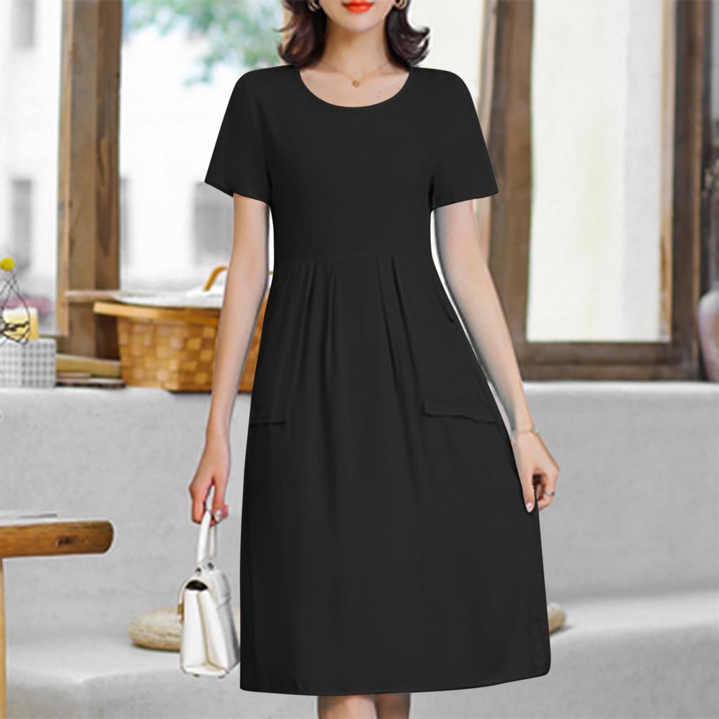 Women's Fashionable And Trendy Round Neck Loose Short Sleeved Solid Color Dress In Plus Size