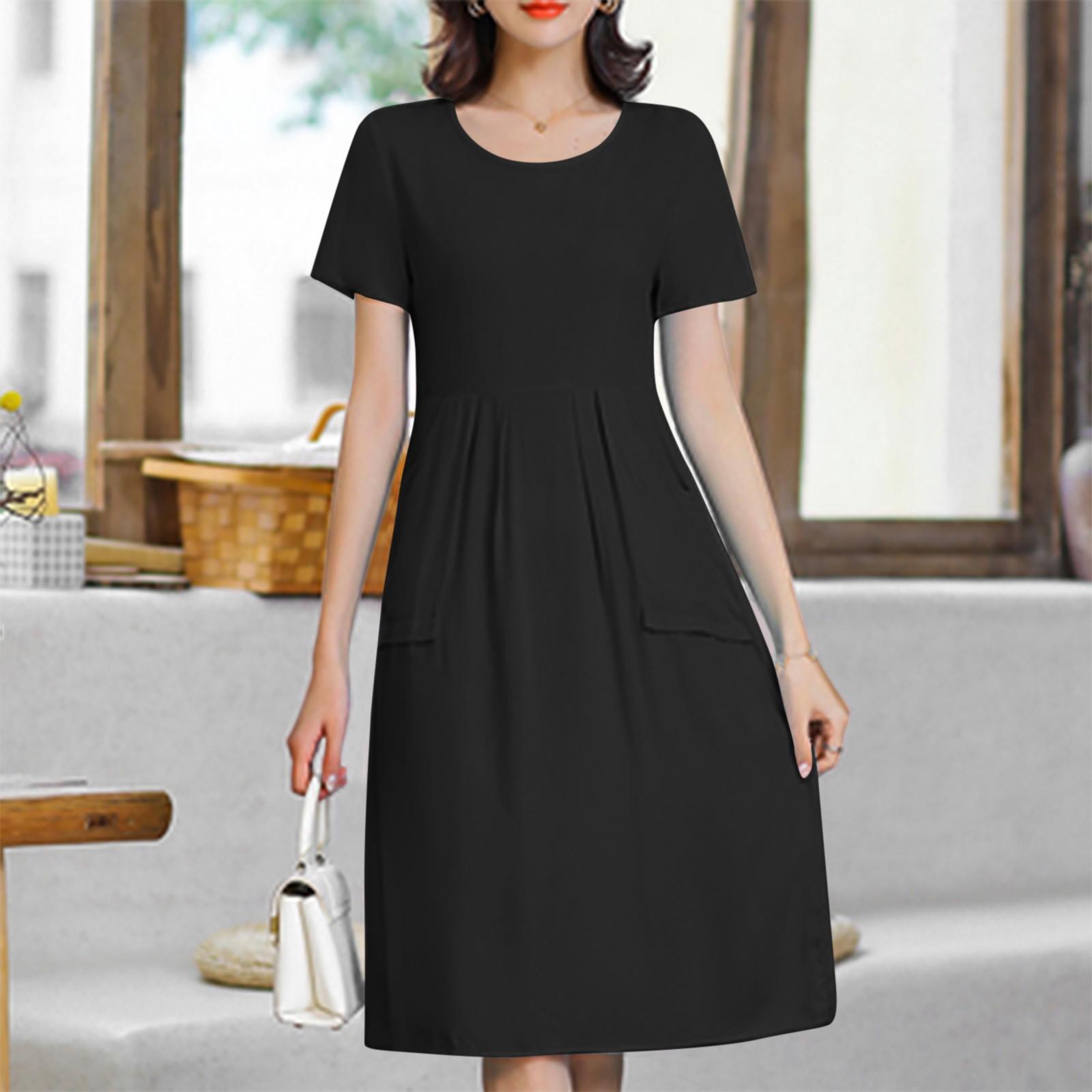 

Женское модное и трендовое платье с круглым вырезом, свободного кроя, с короткими рукавами, однотонное, большого размера XL чёрный