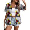 Womens Loose Fit Short Sleeve Printed Shirt Casual Vacation Style Collared Open Front Top