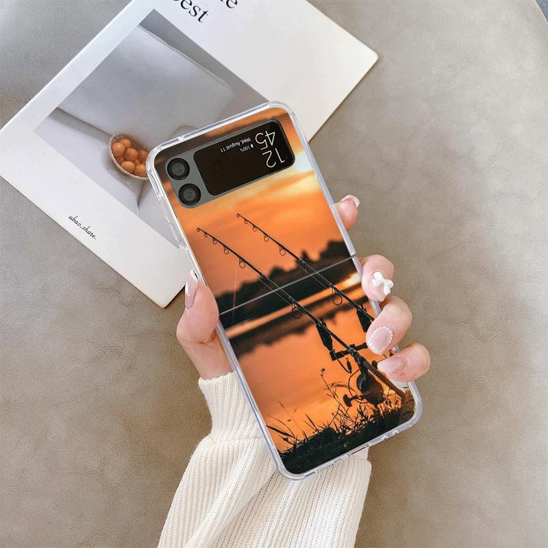 Fishing Rod At Sunset Scenery Pattern Clear Phone Case for Samsung Galaxy Z Flip 7 Flip 6 5 4 3 Folding Cover for Z Flip7 Flip5