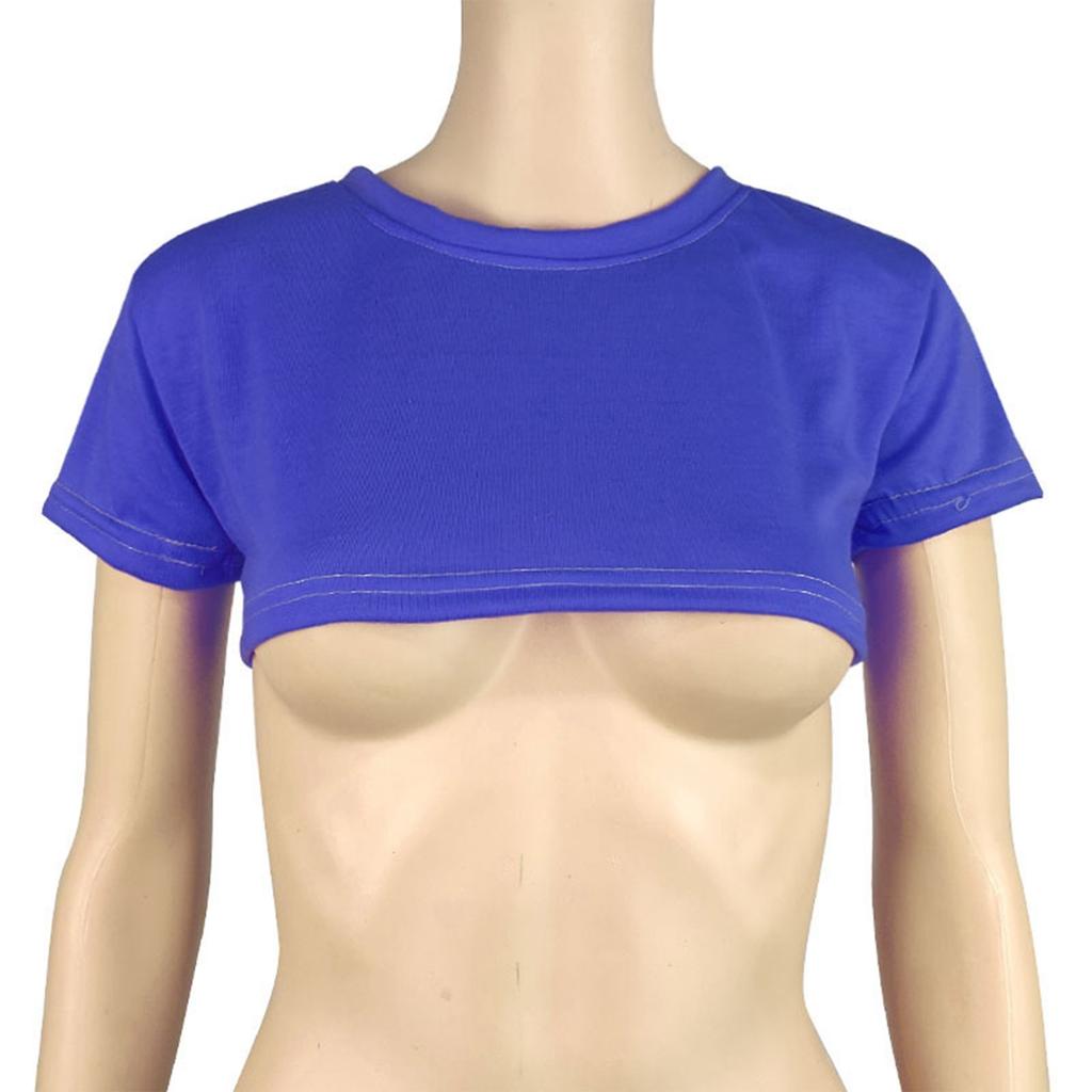 Damen Two Yuan Einfarbiges Brust-Kurz-T-Shirt Süßes Tag Sexy Crop Kurzarm-T-Shirt