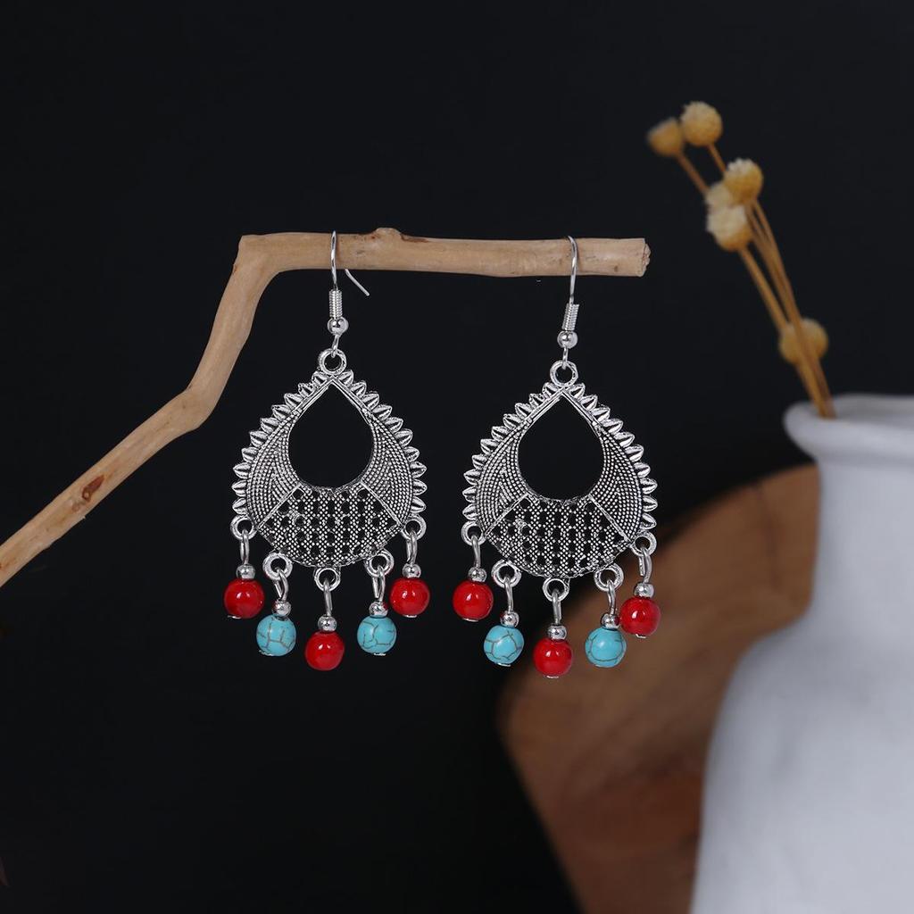 Bohemian Ethnic Oval Tassel Earrings with Beads