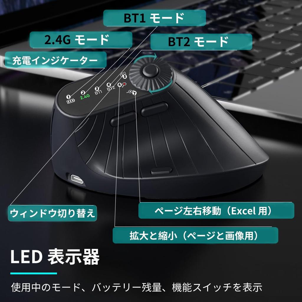 OUSEITECH X JOMAA Wireless Ergonomic Rechargeable Vertical Mouse with Horizontal 5 Function Bluetooth Wireless Ergonomic Compatible with Button Mouse,