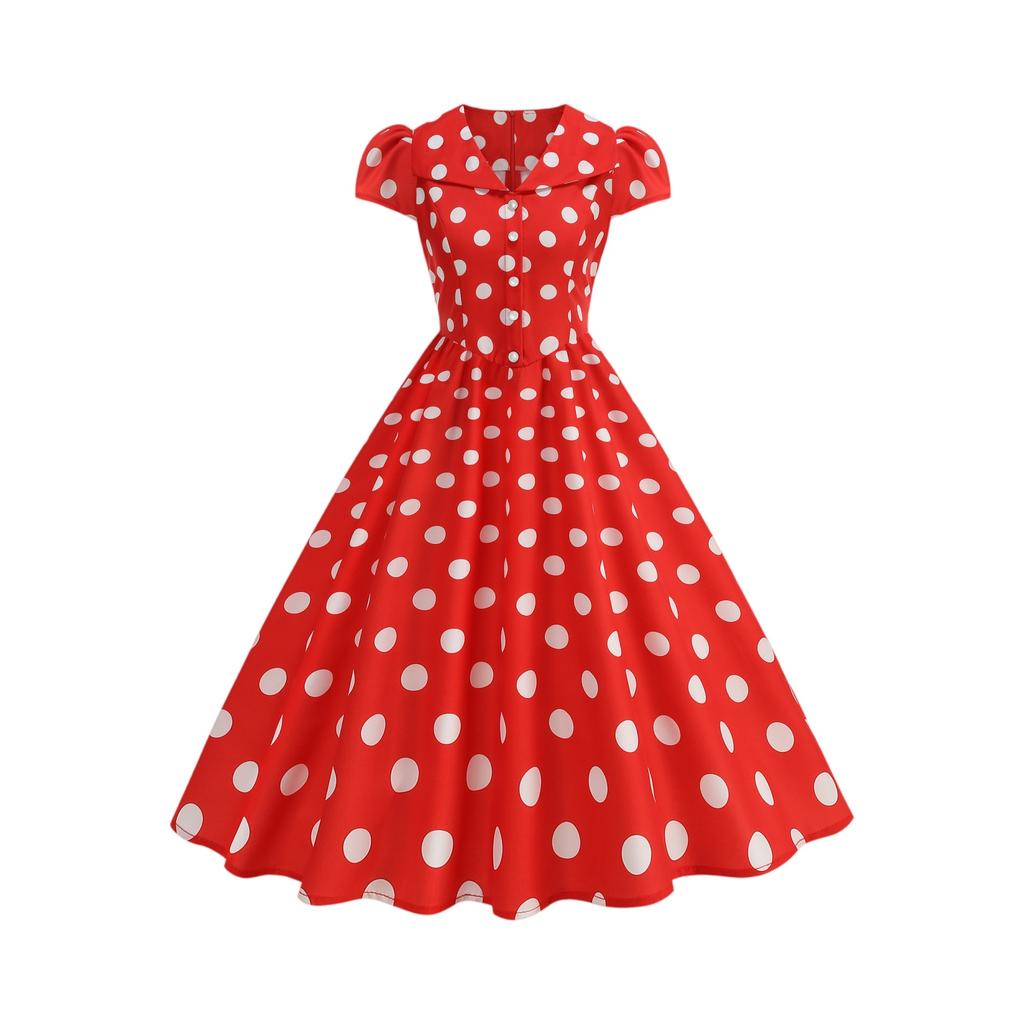 Damen Mode Gepunktetes Kurzarmkleid