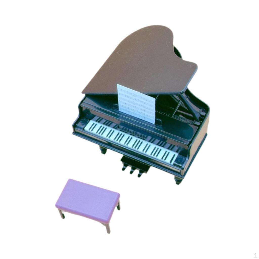 Dollhouse Piano with Stool Props Elegant Miniature Musical Instrument for 1:12 Scale BJD Doll