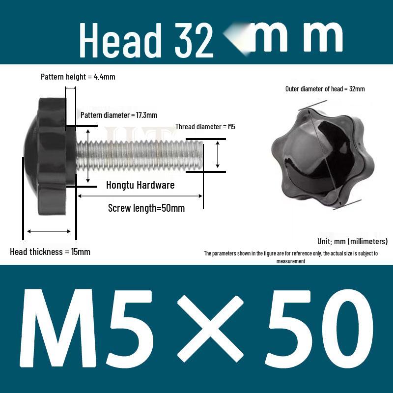 32-Head Rubber Six-Star Plum Blossom Handle Knob M5/M6/M8 Plastic Thumb Screw