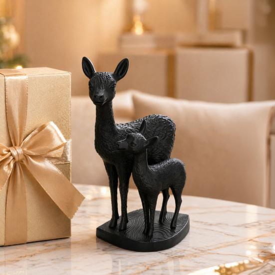 Nordic Style Ornament Mom And Child Deer Statue, 3D Printed Deers Ornament, Modern Soft Family Vibe Black Figurine, Tabletop Decoration for