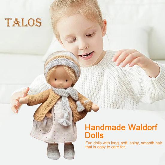 Păpușă Waldorf lucrată manual Haine elegante Păpuși tricotate expresie cu păr moale Cadou de păpușă vintage croșetată pentru prietenii familiei Călătorii în aer liber Decor acasă