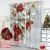 2pcs 2D flat printing Christmas Scene Curtains Red berries_ white flowers and gold leaves on a snowy background Digital Printed
