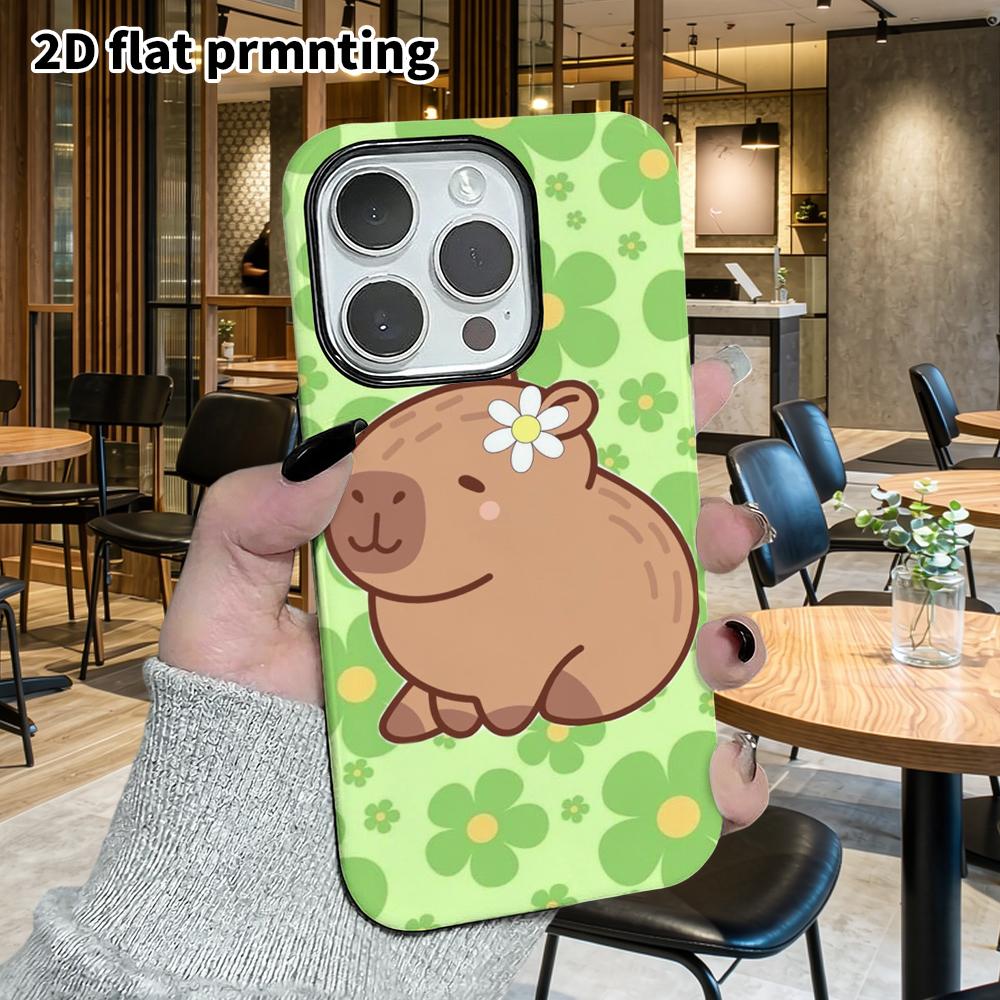 Phone Case: 2D Flat Design Suitable for iPhone 18, 17, 16, 15, 14, 13 Pro Film Protective Case, Couple Style, Little Flower Capybara, Christmas and Ha