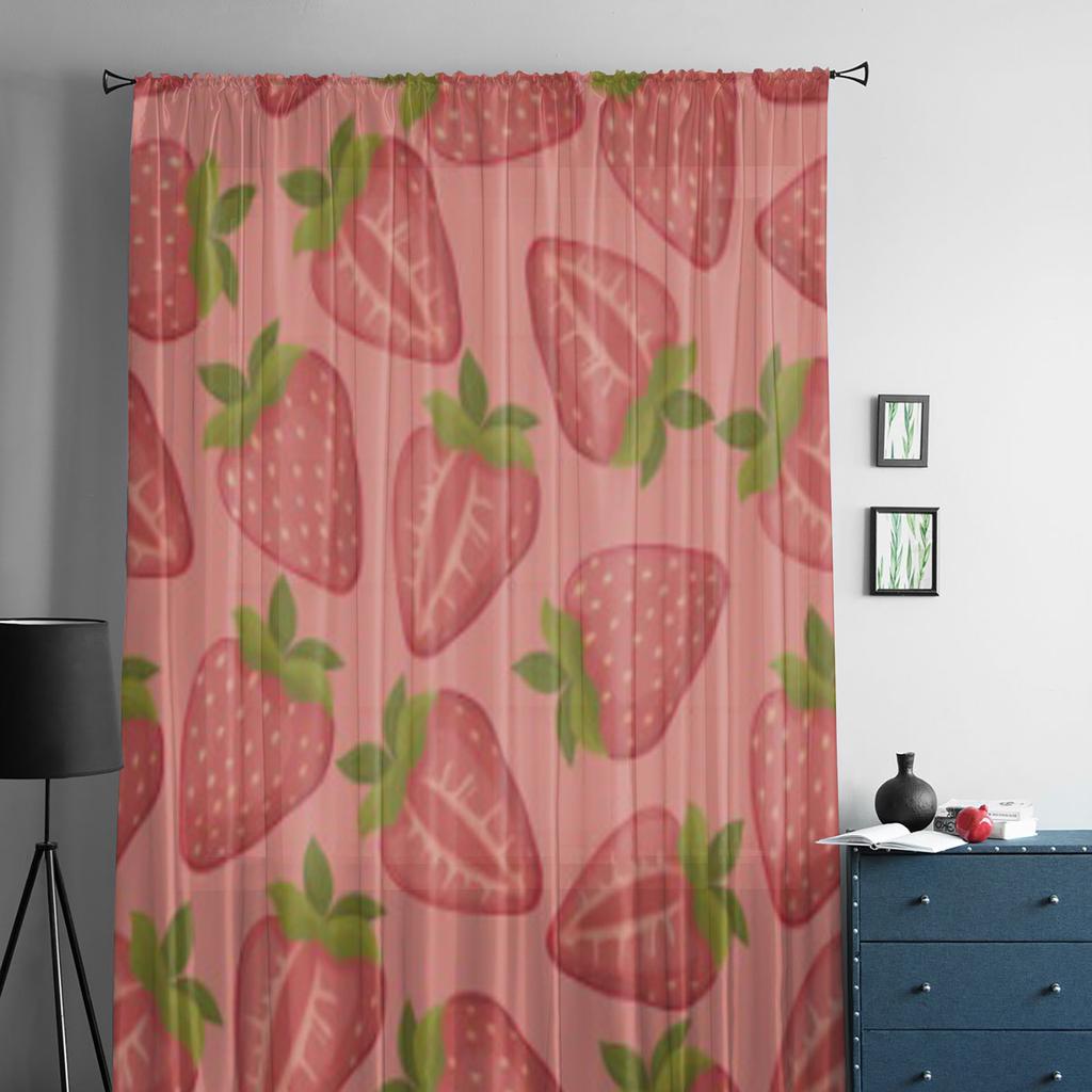Cortinas de chiffon luxuosas rosa morangos para decoração de sala de estar, quarto, janela, voiles, cortina de tule