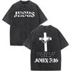 Vintage Washed Black Angel Cross Print T-Shirt Oversized Streetwear Tee Casual Crew Neck Style Short Sleeve Top