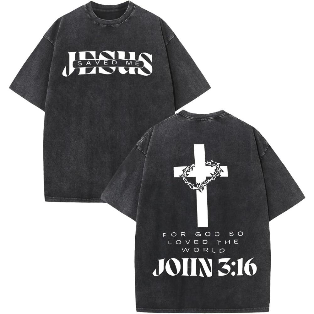 Vintage Washed Black Angel Cross Print T-Shirt Oversized Streetwear Tee Casual Crew Neck Style Short Sleeve Top