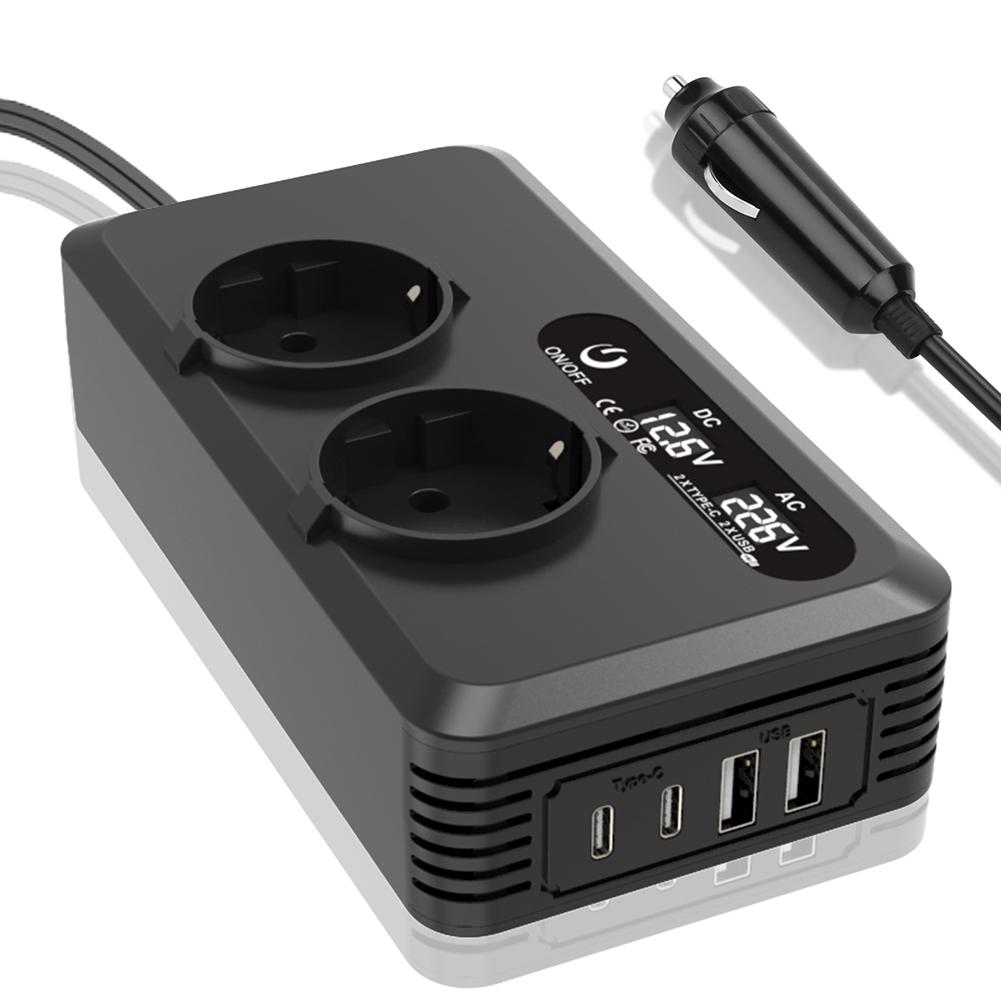 200W Car Cigarette Lighter Plug Voltage Converter DC 12V To AC 110V/220V Portable Power Converter for Vehicles Camping Road Trip
