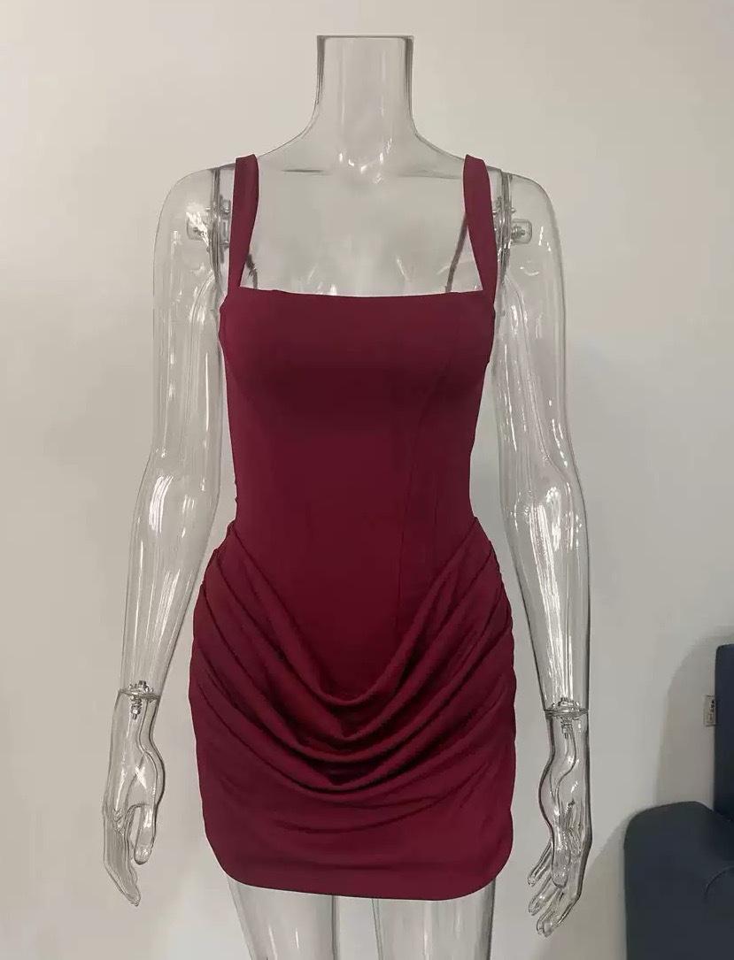 2026 Spring/Summer Women s Elegant Pleated Waist-Cinching Dress Skirt Small вино красного