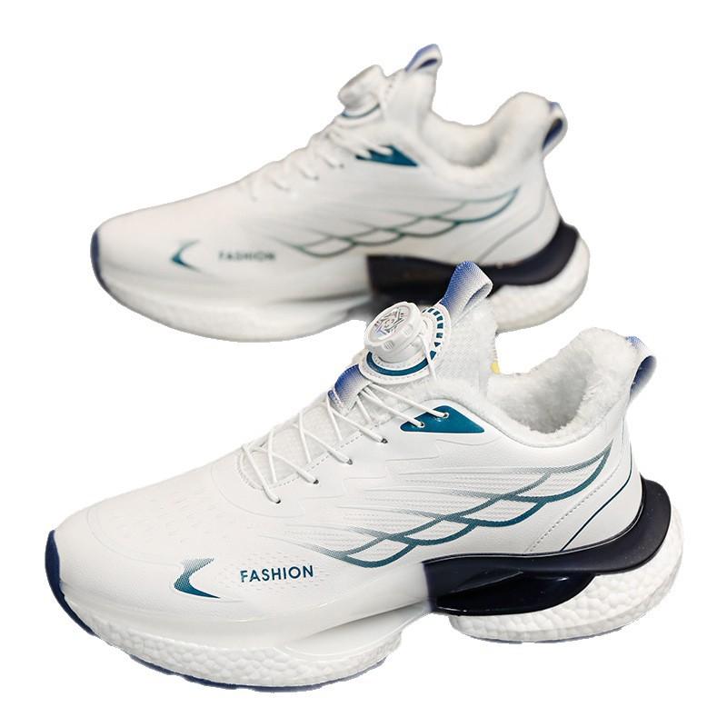Winter Men's Shoes 2025 New Rotating Button Running Sneakers Men's Breathable Thick-soled Popcorn Cushioning Running Shoes