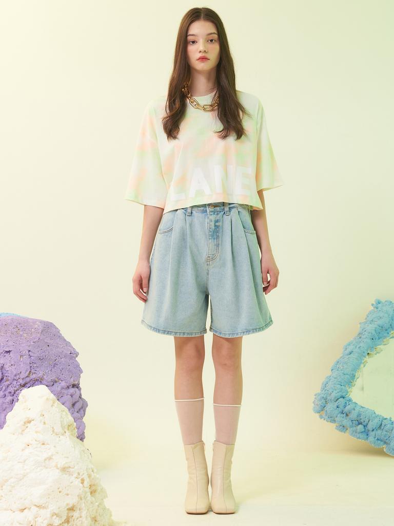 UNKNOWN PLANET Tucked-In Half Denim Pants Light Blue
