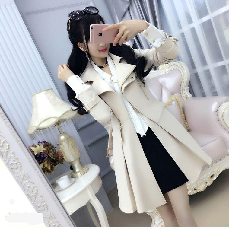 Women's Beige Fleece-Lined Trench Coat: British & Korean Style, Thickened, Long-Sleeved, Mid-Length, Autumn/Winter Warm & Stylish.