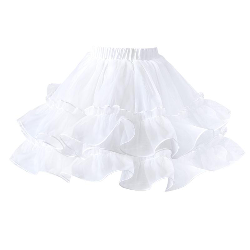 

Girls Crinoline Petticoat White Hoopless Skirt Knee Length Half Slips Fluffy Underskirt for Long Dress Kids 4-12 S