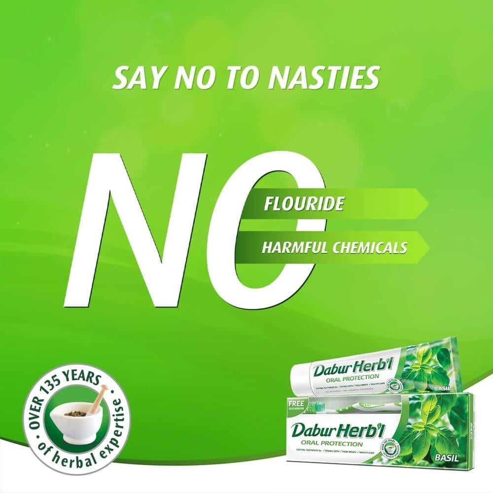 Herbal Basil Toothpaste + FREE Toothbrush Dabur