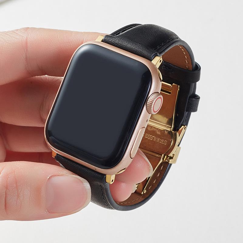 Kompatibles Apple iWatch Armband - Pflanzlich gegerbtes Leder mit Schmetterlingsverschluss