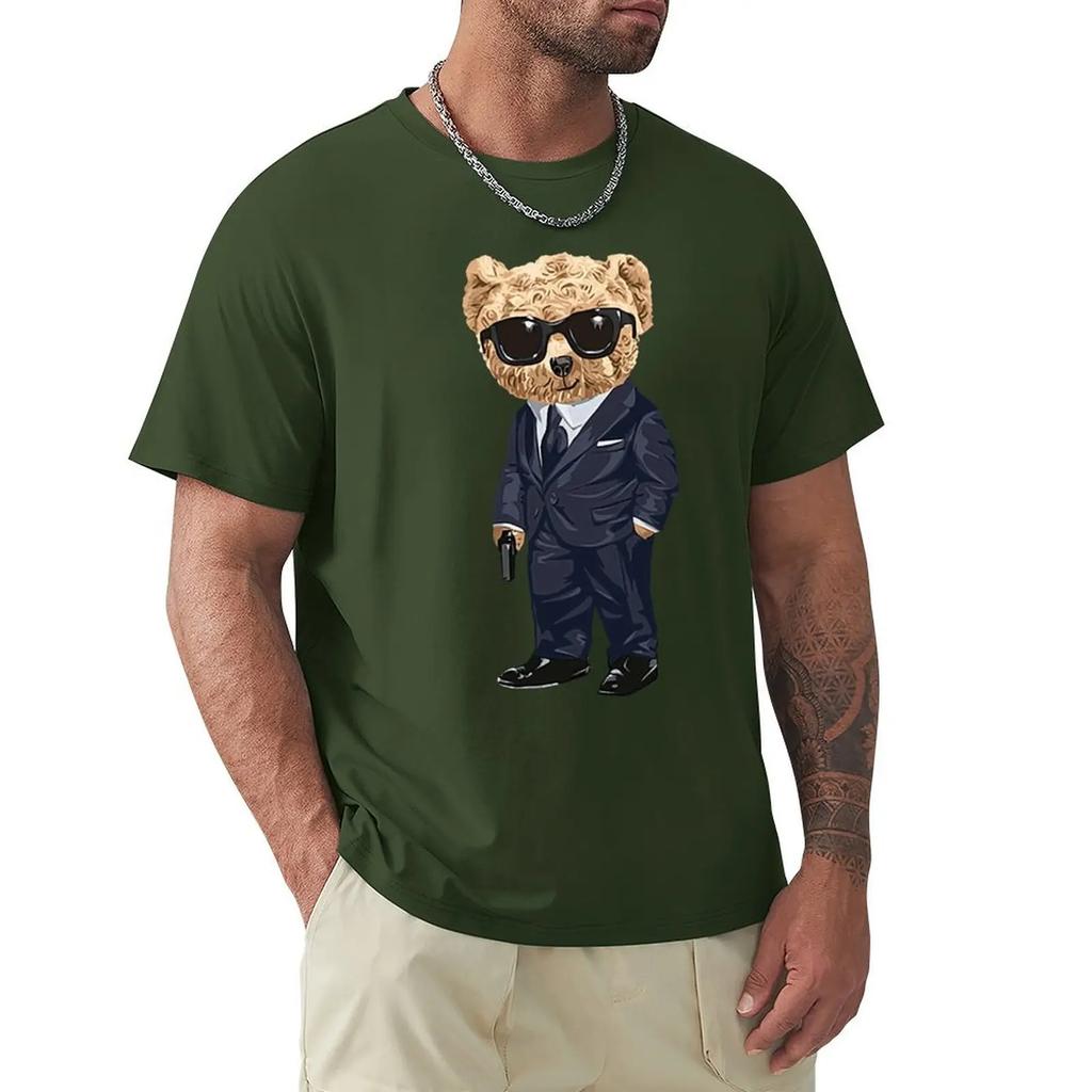 Teddy Bear With A Gun T Shirt Harajuku Short Sleeve T-shirt 100% Cotton Graphics Tshirt Tops