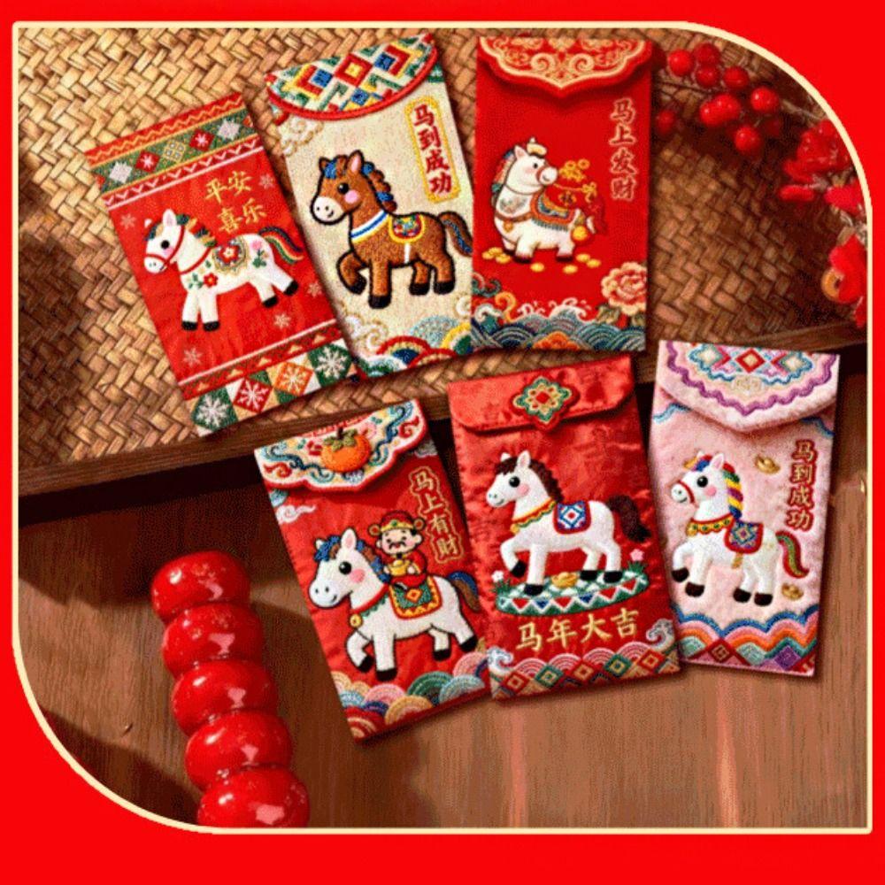 Chinese Style 2026 Red Envelopes Cartoon Money Bag Gift Bag Red Packet  Spring Festival